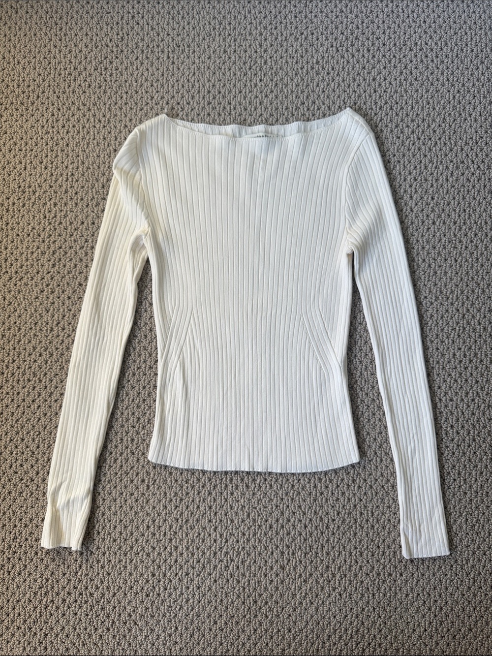 Abercrombie & Fitch White Ribbed Long Sleeve Top